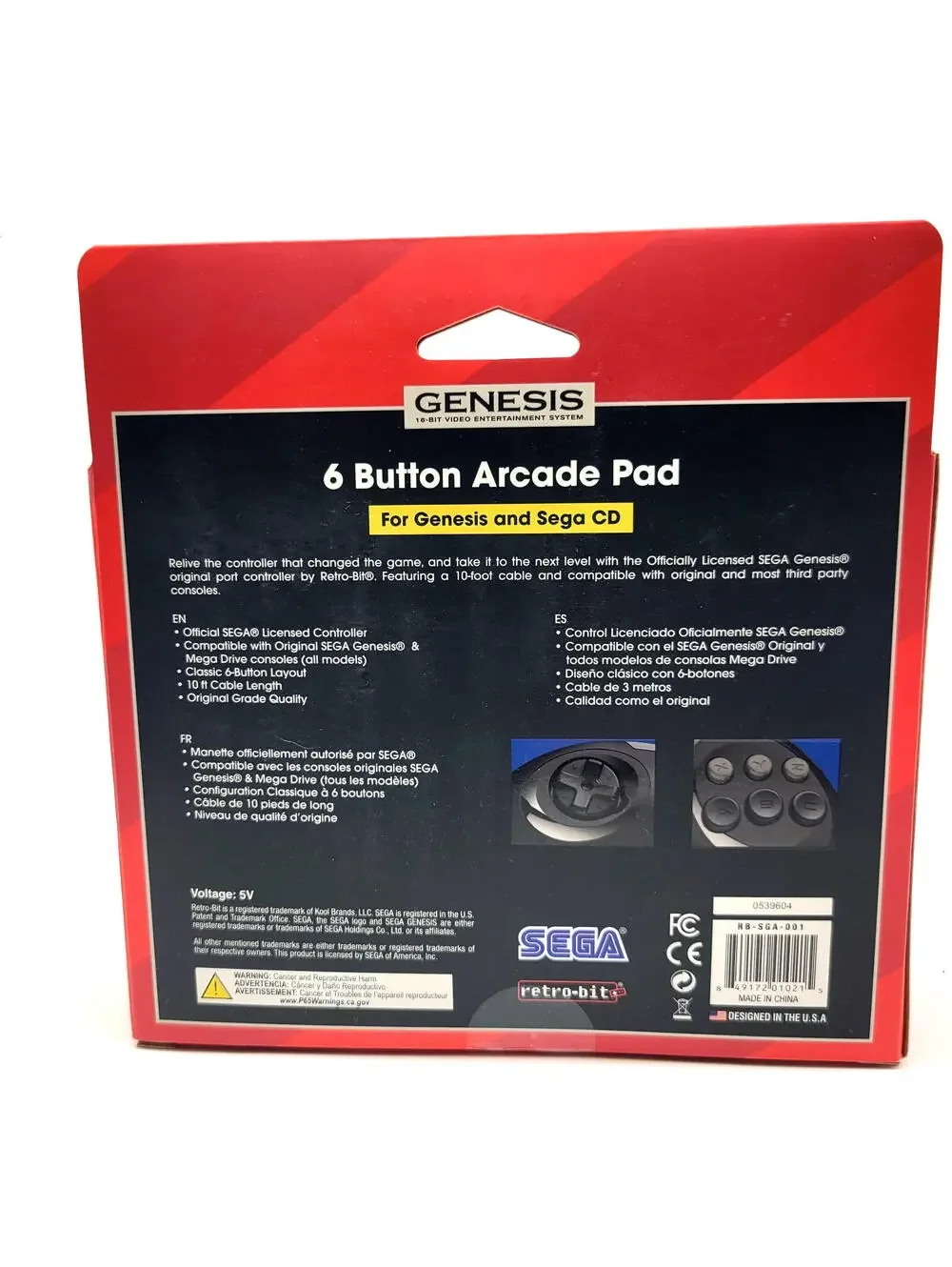 Retro-Bit Official Sega Genesis Controller 6-Button Arcade Pad - Black